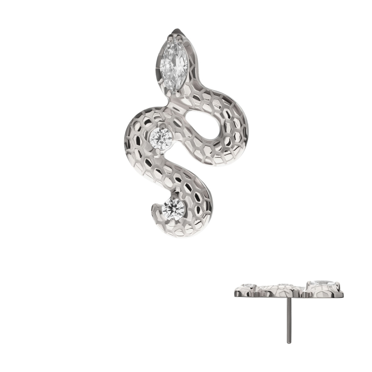 Titanium Threadless Textured Snake Gem Top