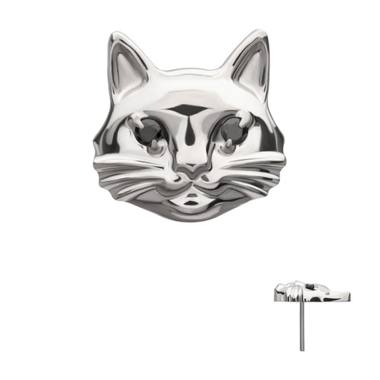Titanium Threadless Midnight Cat Top with Prong Set Black Gem Eyes