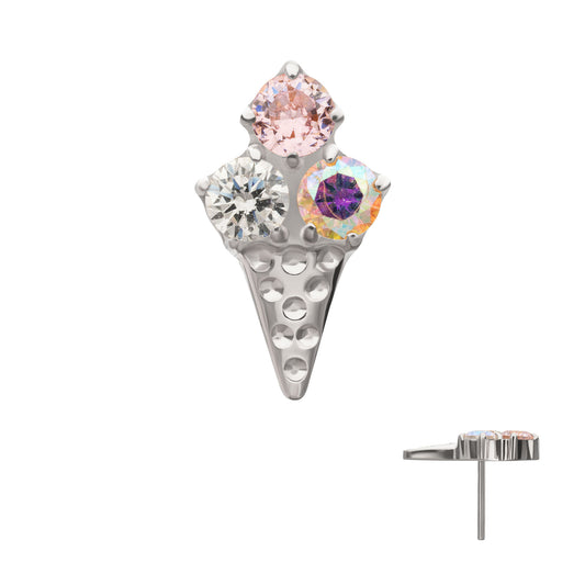 Titanium Threadless Prong Set Multi-Gem Ice Cream with Cone Top
