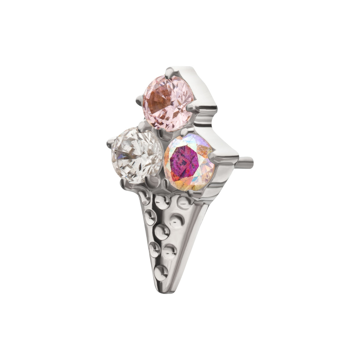 Titanium Threadless Prong Set Multi-Gem Ice Cream with Cone Top