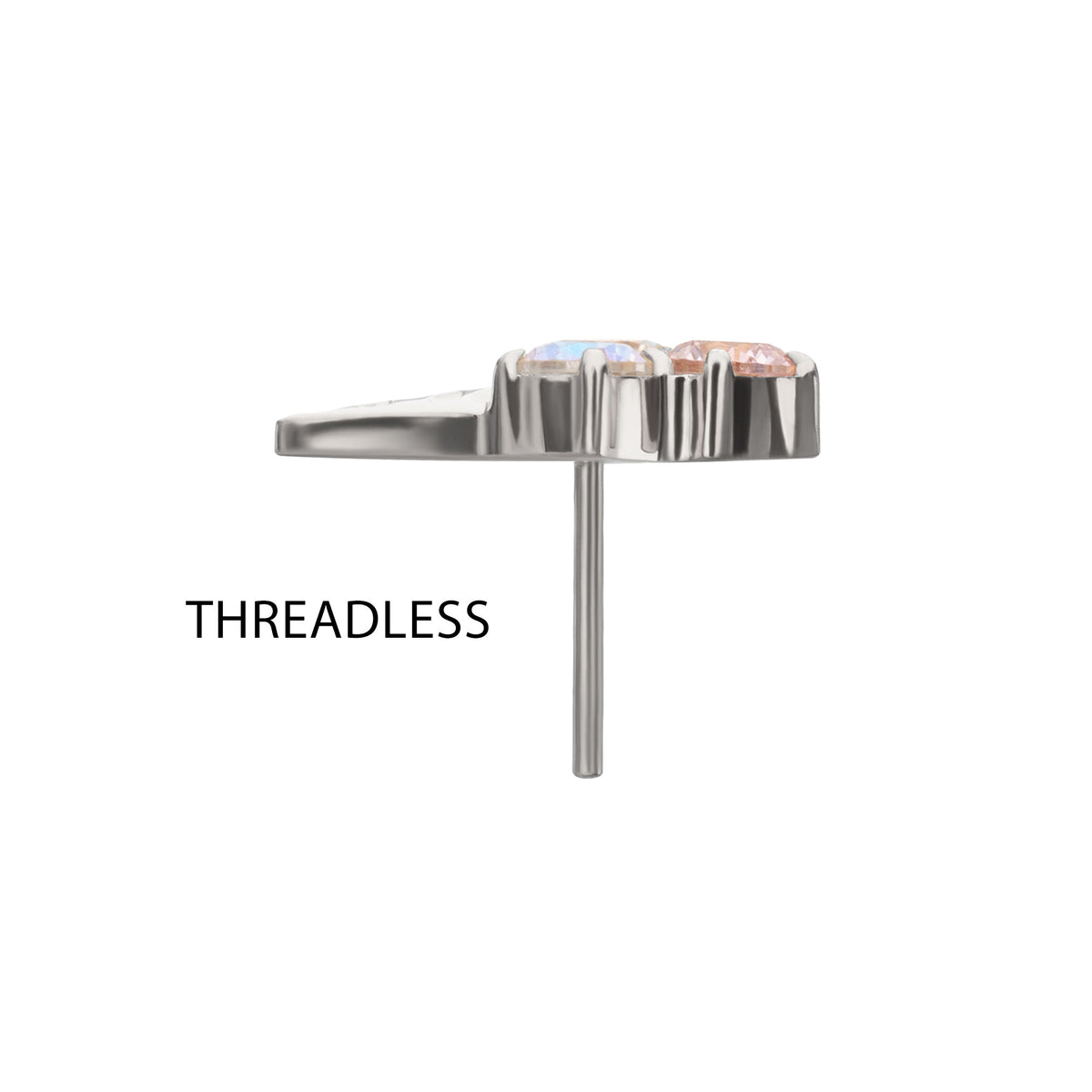 Titanium Threadless Prong Set Multi-Gem Ice Cream with Cone Top