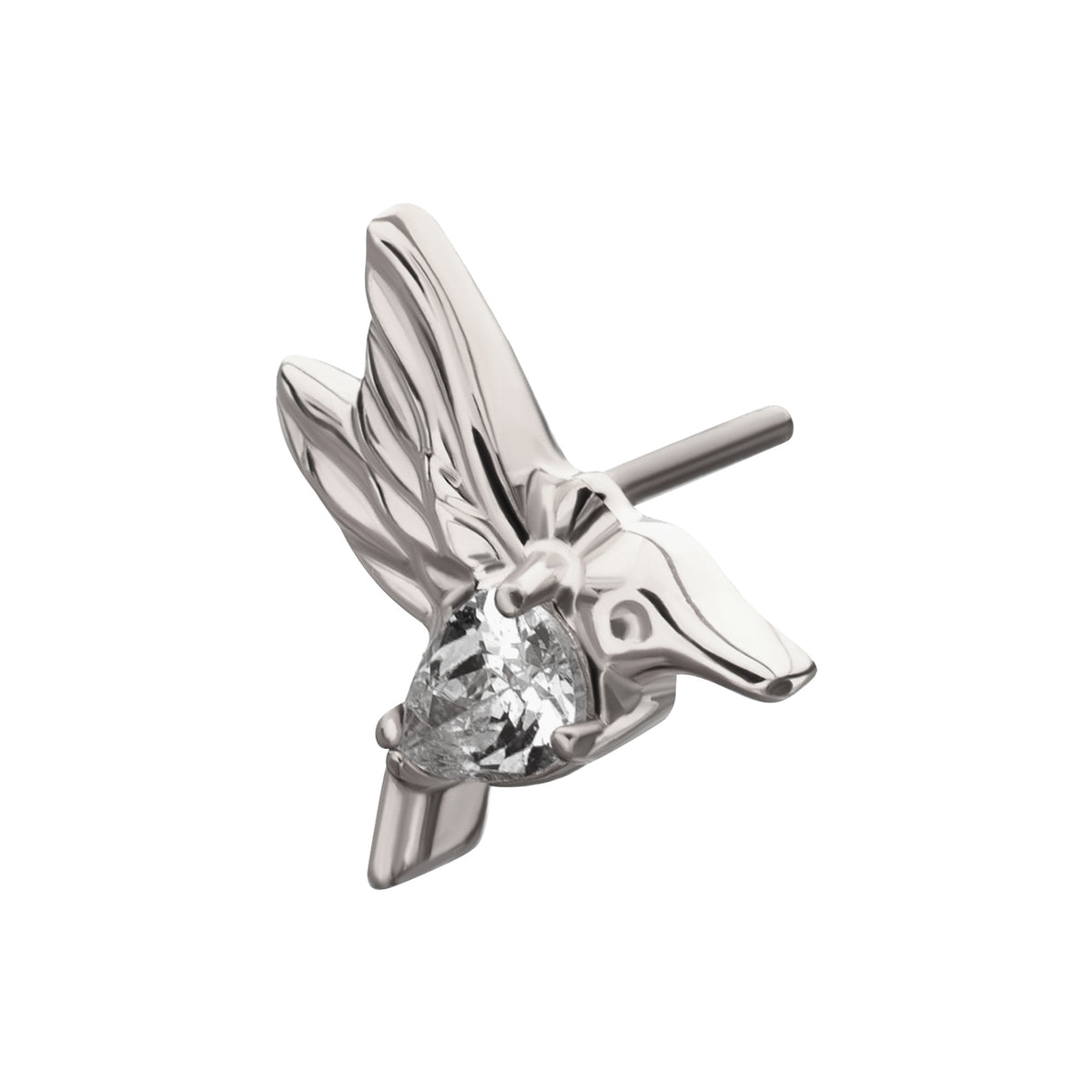 Titanium Threadless Prong Set Teardrop Gem Hummingbird Top