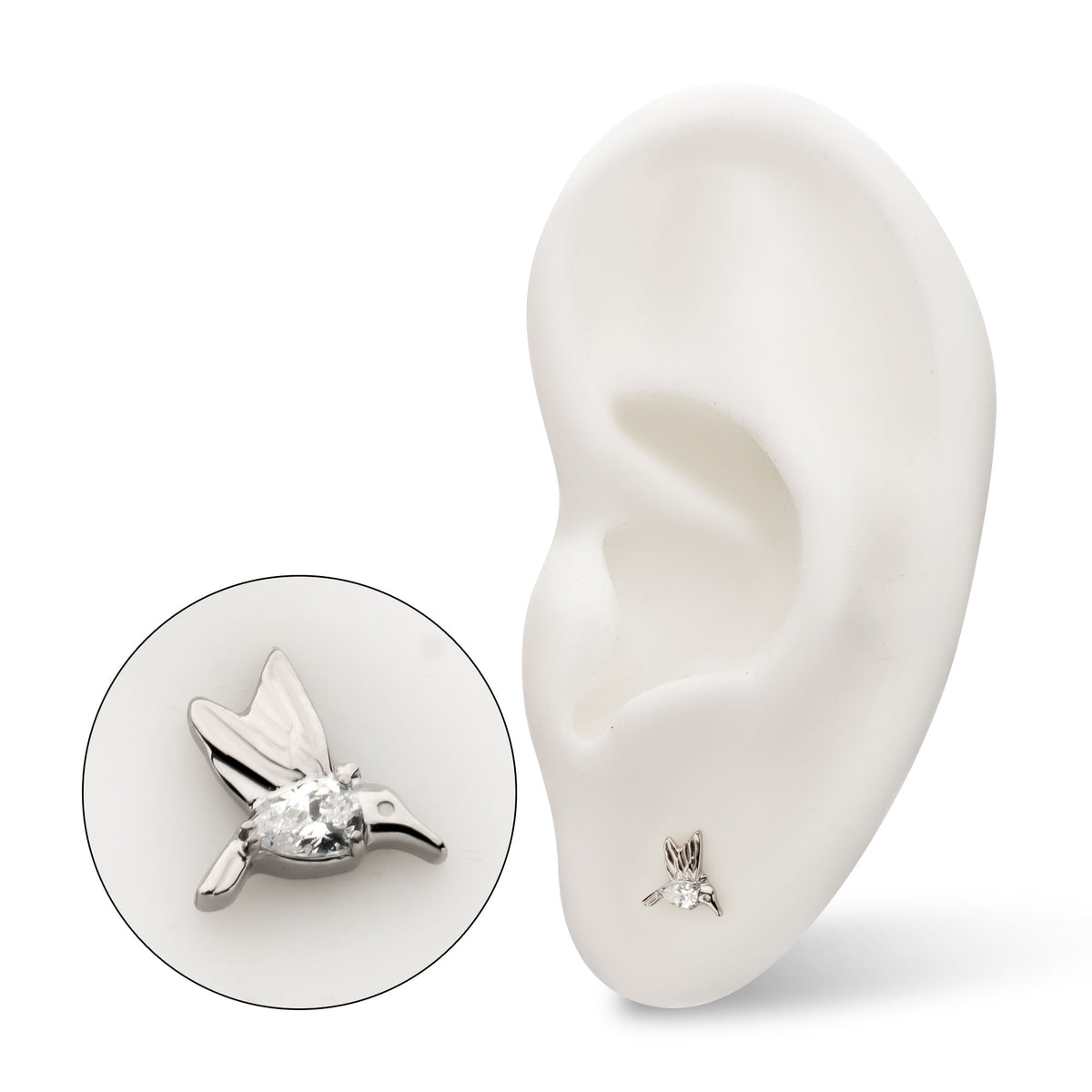 Titanium Threadless Prong Set Teardrop Gem Hummingbird Top