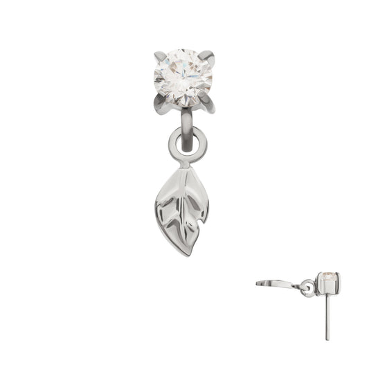 Titanium Threadless 4-Prong Set Gem Top with Leaf Dangle