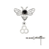 Titanium Threadless Prong Set Black Gem Bee Top with Honeycomb Dangle