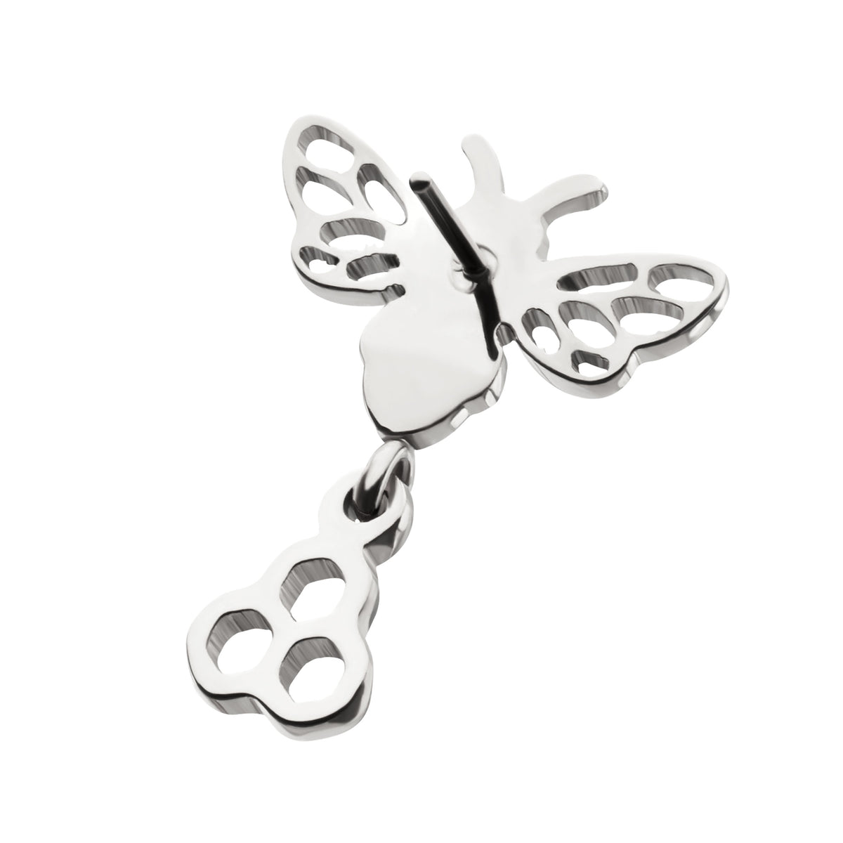 Titanium Threadless Prong Set Black Gem Bee Top with Honeycomb Dangle
