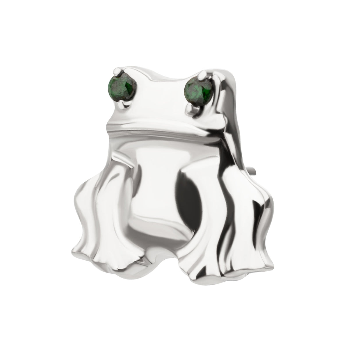 Titanium Threadless Prong Set Emerald Green Gem Frog Top