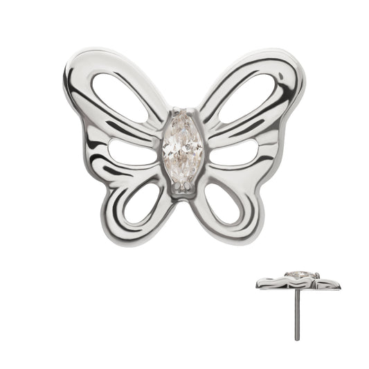 Titanium Threadless Prong Set Marquise Gem Cut Out Flutter Butterfly Top