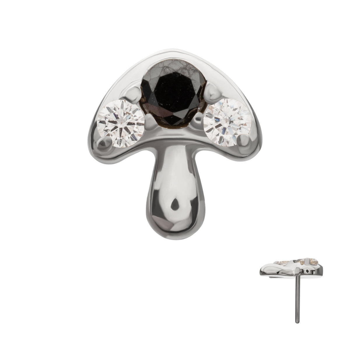 Titanium Threadless Prong Set Triple Gem Mushroom Top