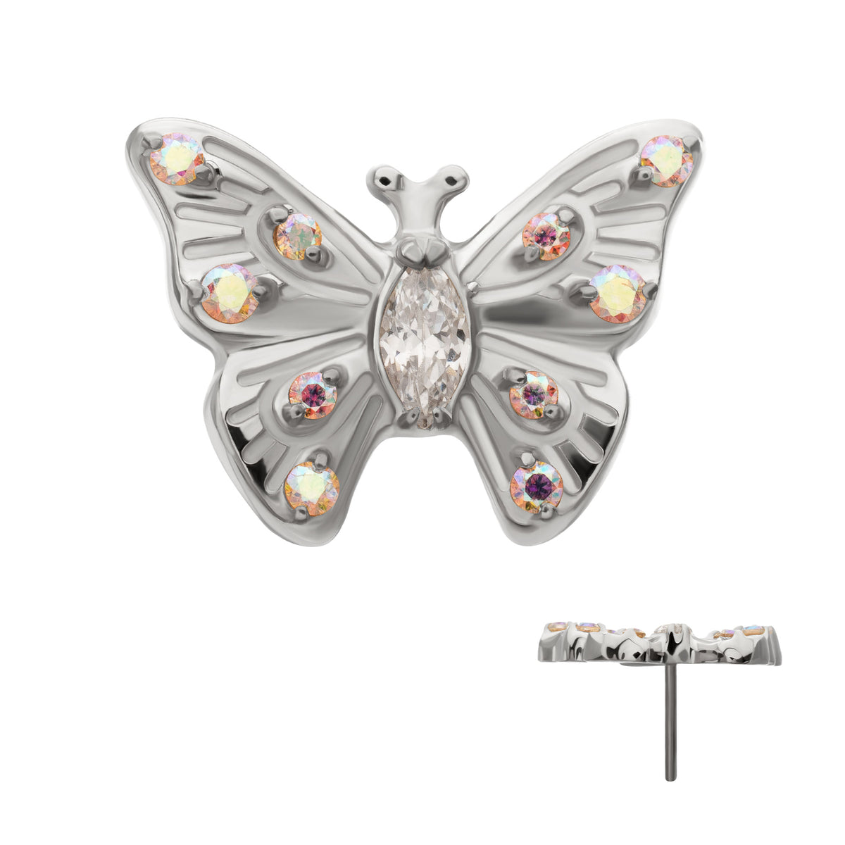 Titanium Threadless Prong Set Gem Multi-Gem Butterfly Top