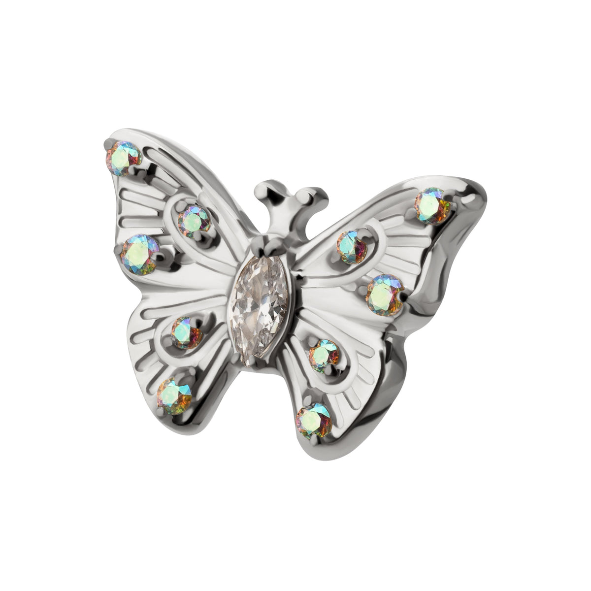 Titanium Threadless Prong Set Gem Multi-Gem Butterfly Top