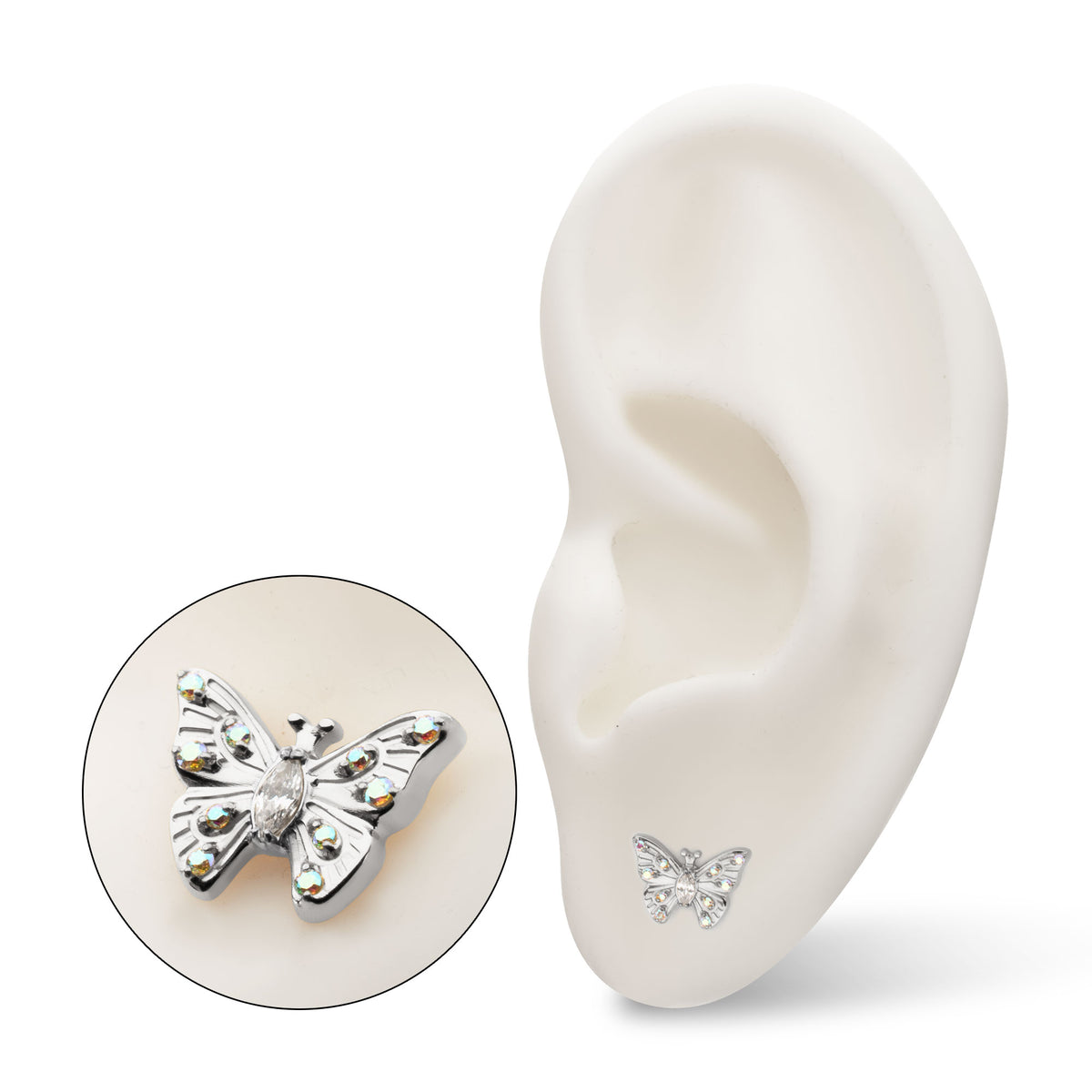Titanium Threadless Prong Set Gem Multi-Gem Butterfly Top