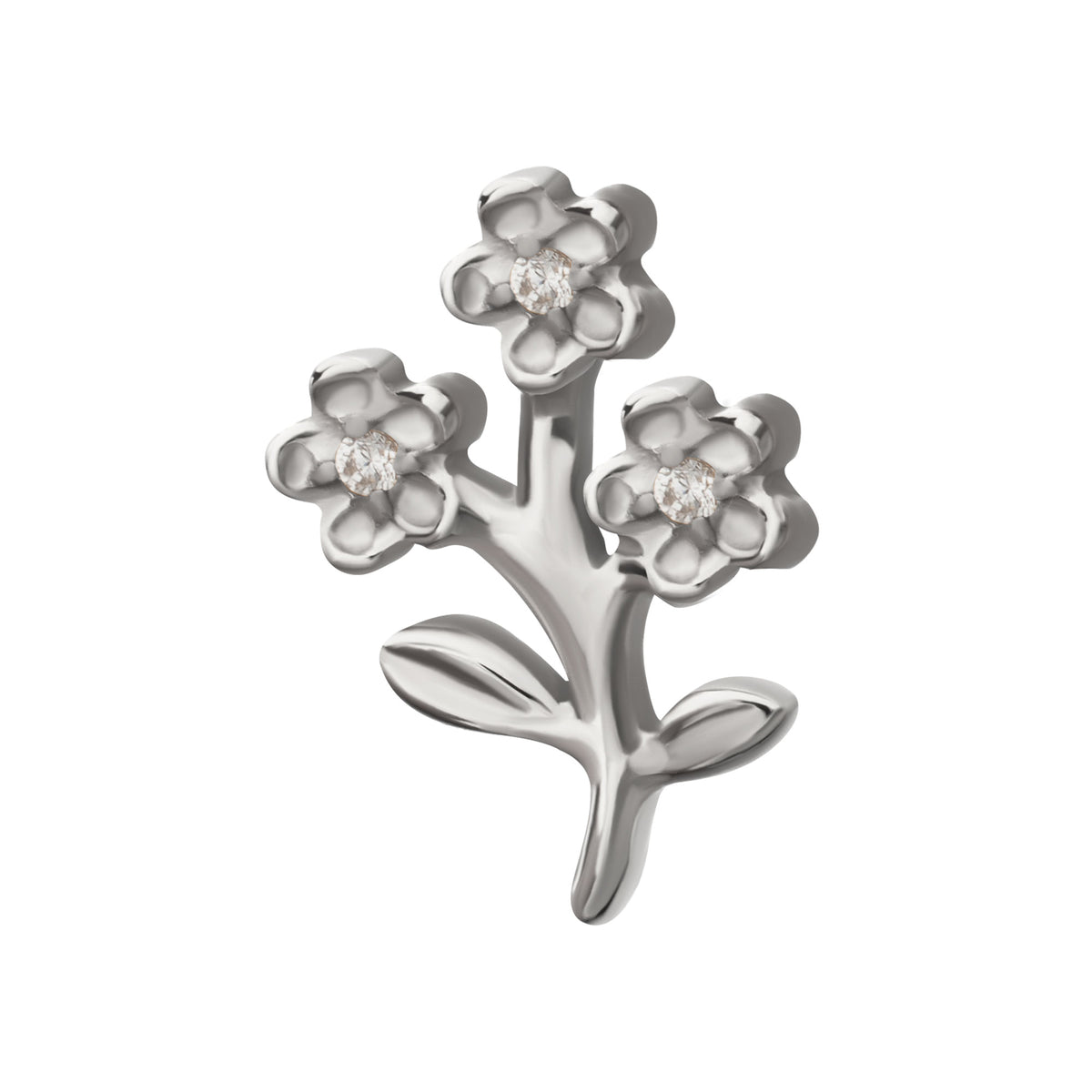 Titanium Threadless Prong Set Gem Triple Flower & Stem Top