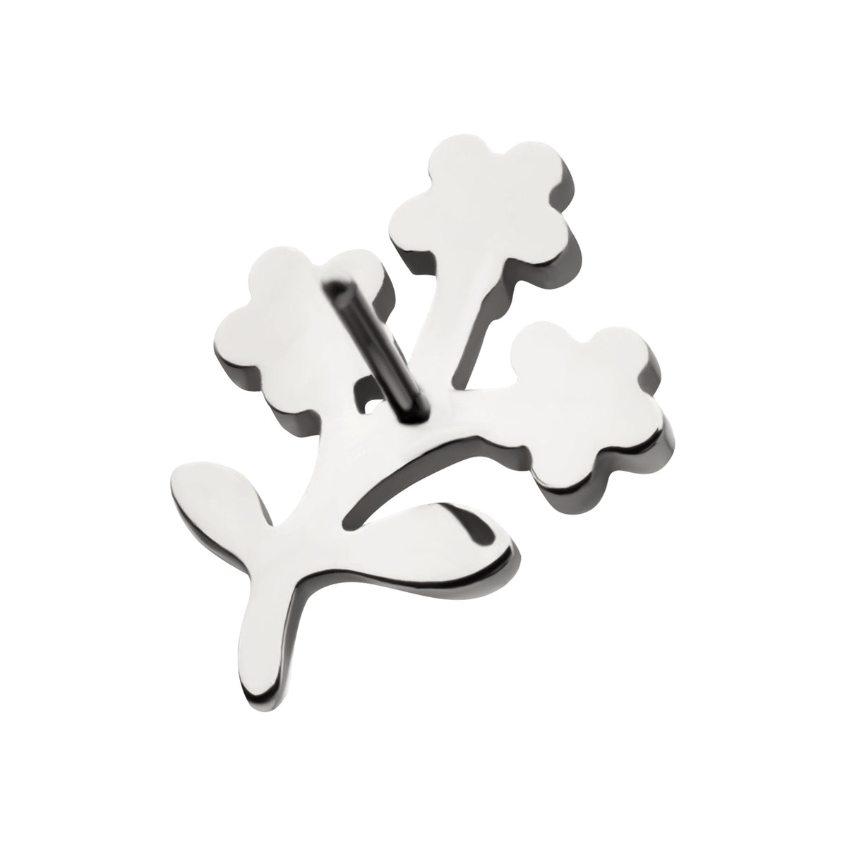 Titanium Threadless Prong Set Gem Triple Flower & Stem Top
