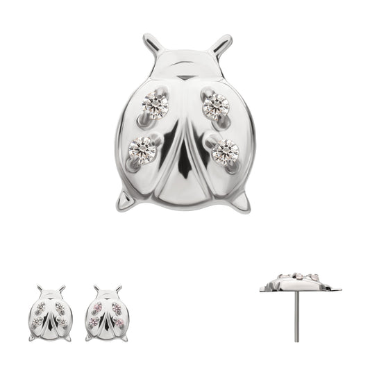 Titanium Threadless Prong Set Gem Lucky Ladybug Top