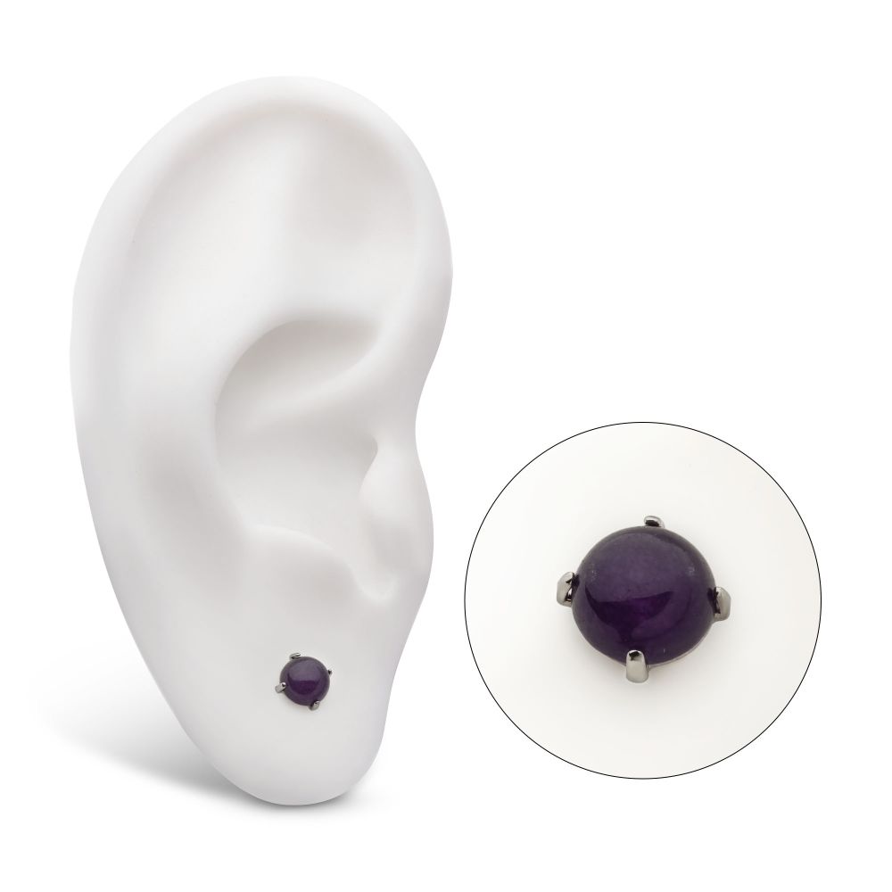 Titanium Threadless Prong Set Natural Amethyst Stone Top