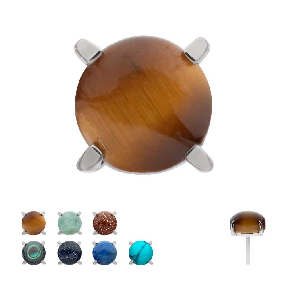Titanium Threadless 4-Prong Round Natural Stone Top
