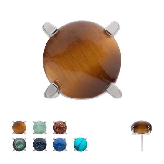 Titanium Threadless 4-Prong Round Natural Stone Top