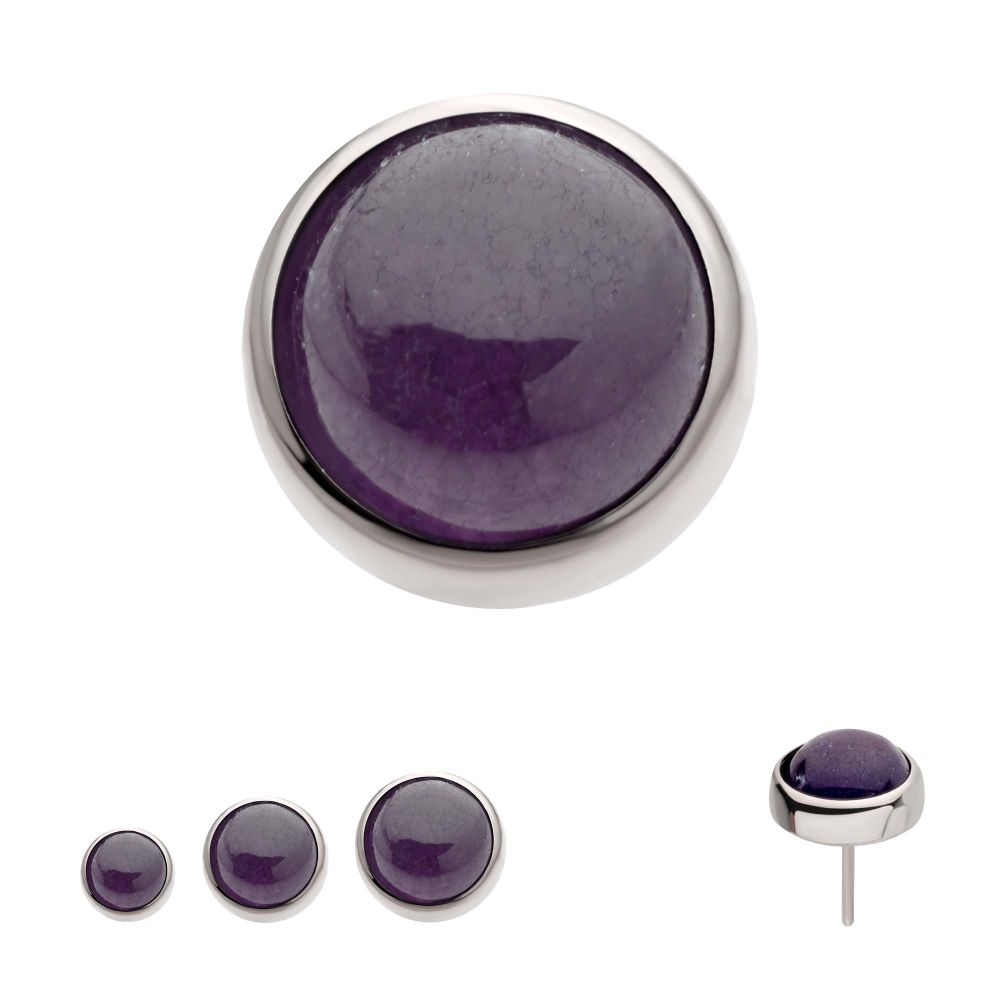 Titanium Threadless Bezel Set Natural Amethyst Stone Top
