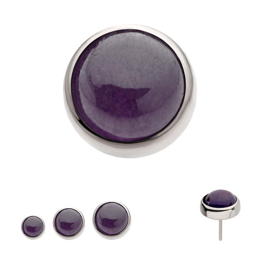 Titanium Threadless Bezel Set Natural Amethyst Stone Top