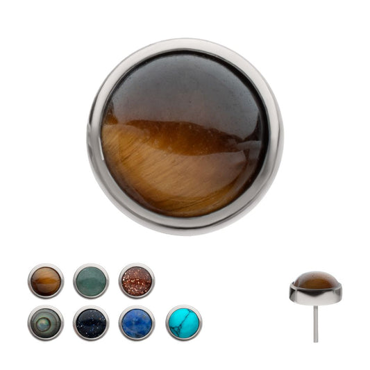 Titanium Threadless Bezel Set Round Natural Stone Top