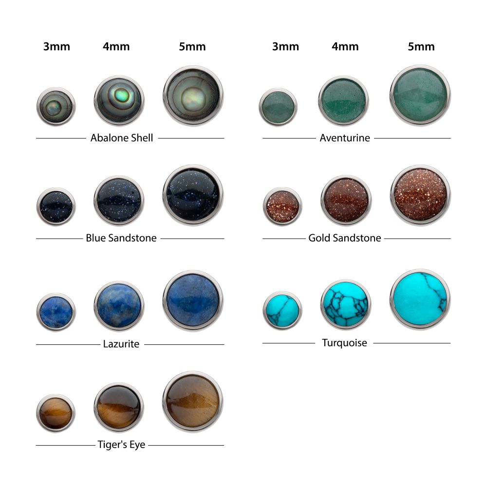 Titanium Threadless Bezel Set Round Natural Stone Top