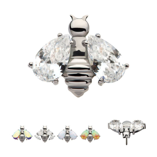 Titanium Threadless Bee with Prong Set Teardrop Shape CZ/Opal Wings Top