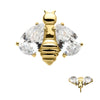 24Kt Gold PVD Titanium Threadless Bee with Prong Set Teardrop Shape CZ Wings Top