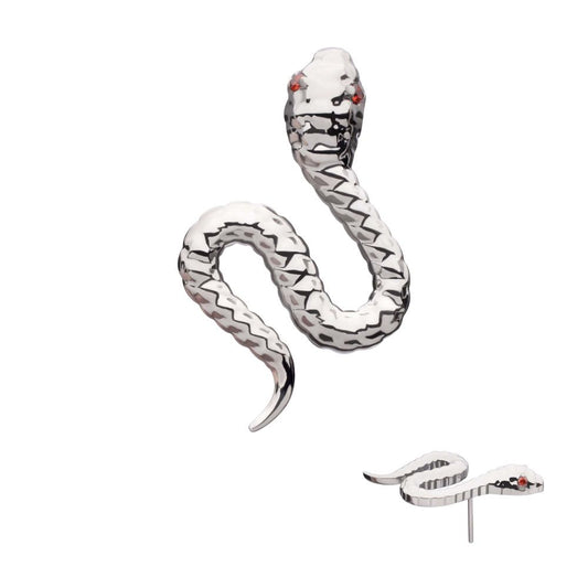 Titanium Threadless Garnet CZ Eye Snake Top