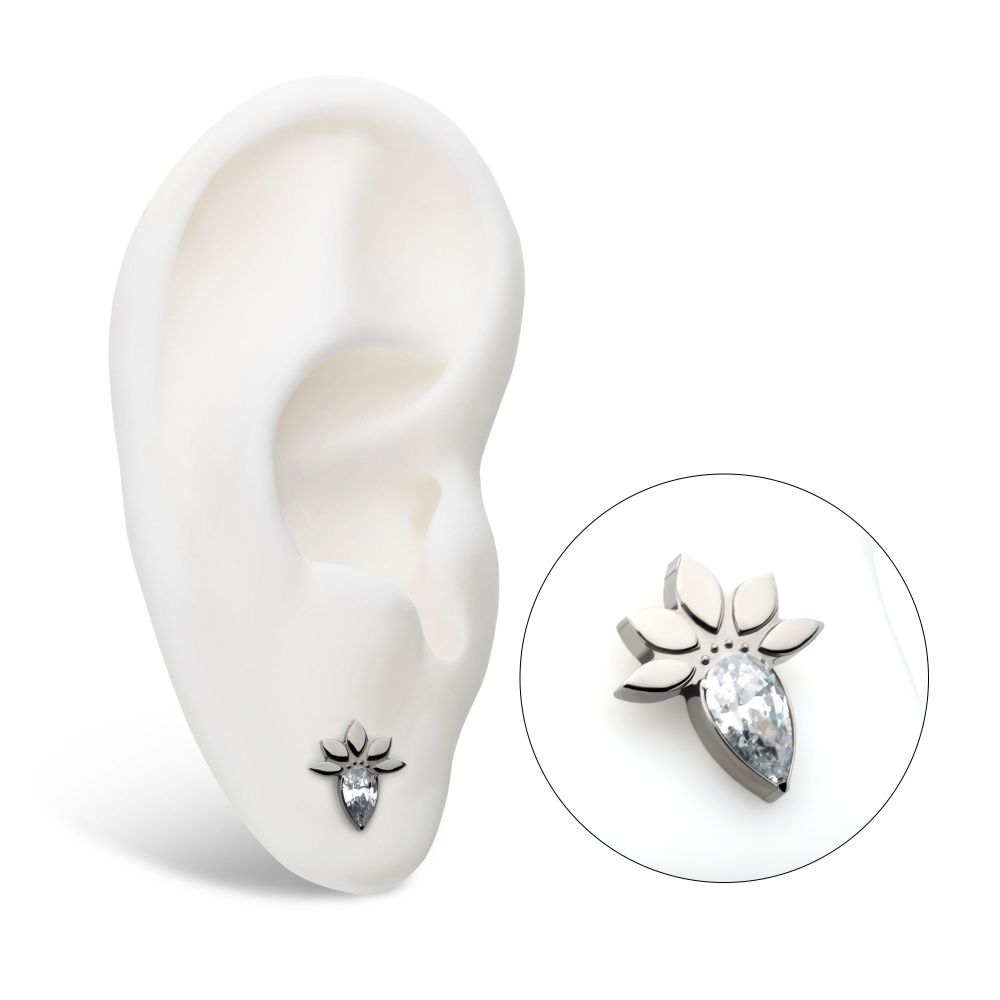Titanium Threadless Marquise Cluster Fan Shape with Teardrop CZ Top