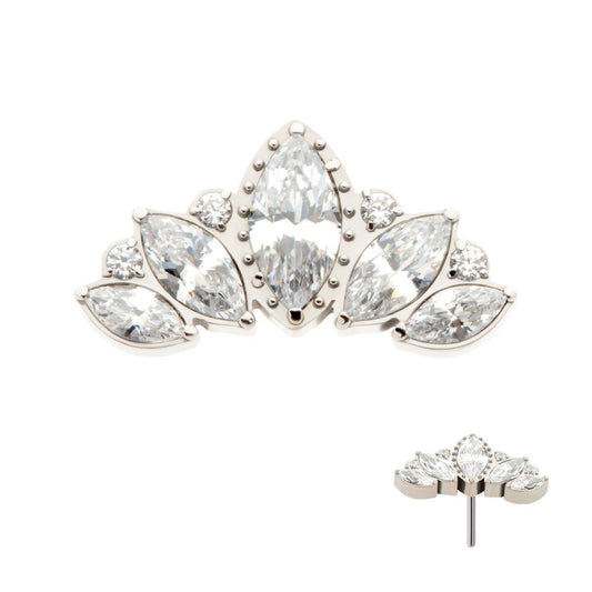 Titanium Threadless Round & Marquise CZ Cluster Fan Shape Top