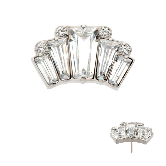 Titanium Threadless Baguette & Round CZ Fan Shape Cluster Top
