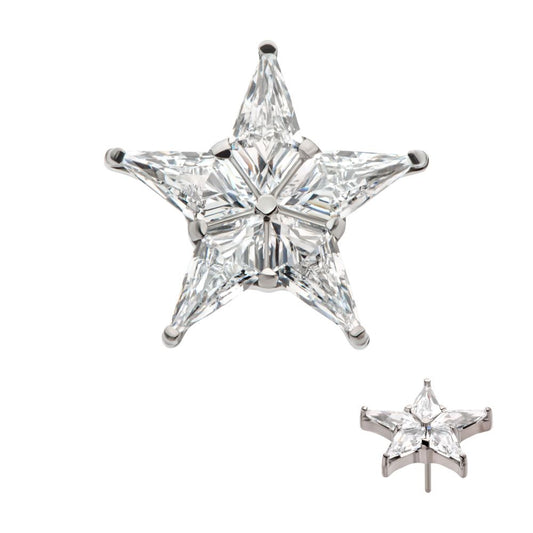 Titanium Threadless Star Top with 5 Prong Set Kite Shape Clear CZ