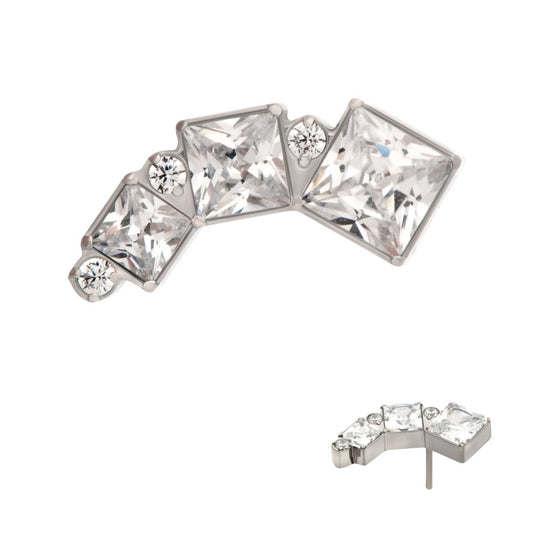 Titanium Threadless Staggered Cluster Round & Princess Gem Top