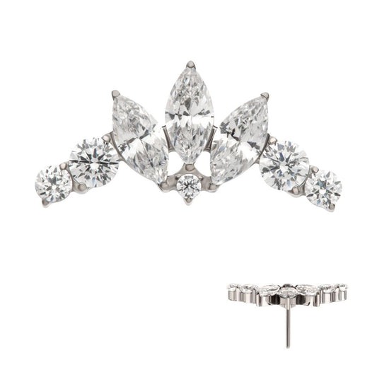 Titanium Threadless Crown Shape Top with Clustered Prong Set Round & Marquise CZ