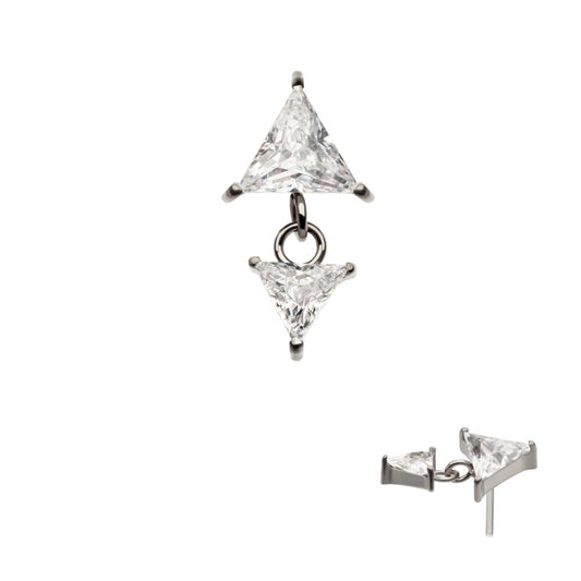 Titanium Threadless Double Triangle Prong Set CZ Dangle Top
