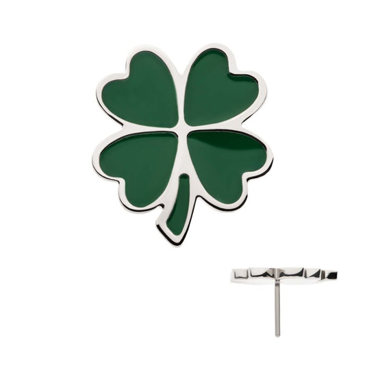 Titanium Threadless Enamel 4-Leaf Clover Top