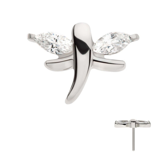 Titanium Threadless Prong Set Marquise CZ Dragonfly Top