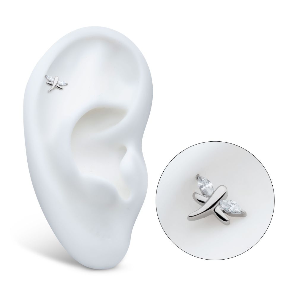 Titanium Threadless Prong Set Marquise CZ Dragonfly Top