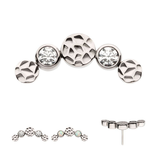 Titanium Threadless Bezel Set CZ/Opal Hammered Cluster Top