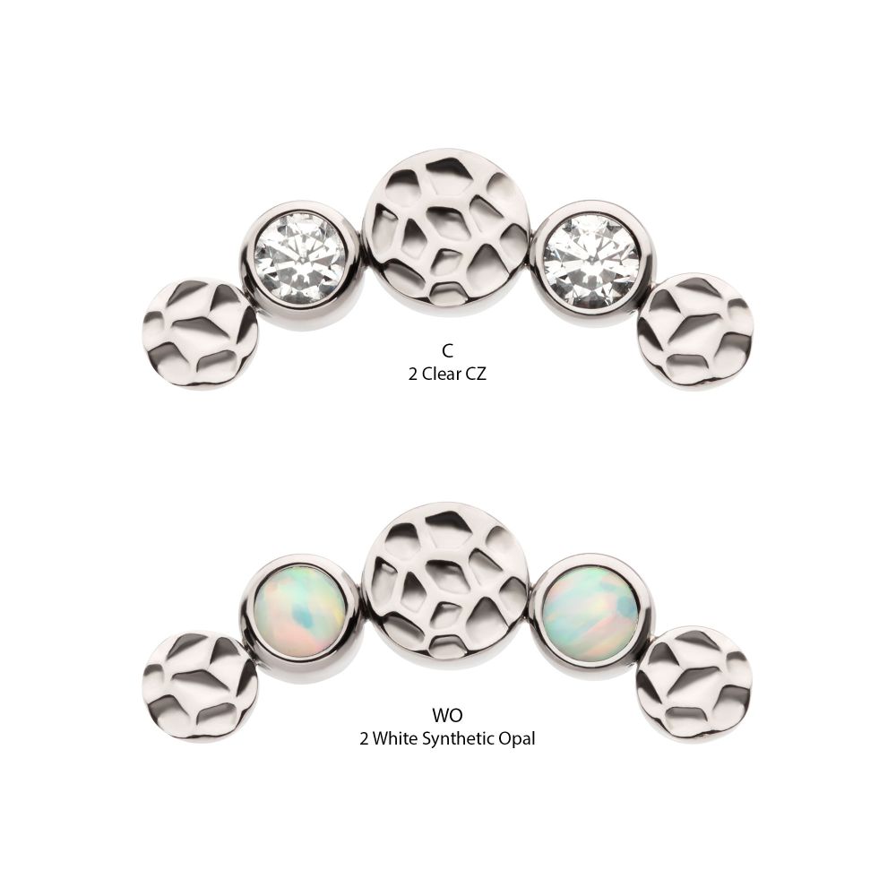 Titanium Threadless Bezel Set CZ/Opal Hammered Cluster Top