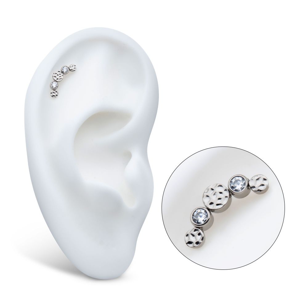 Titanium Threadless Bezel Set CZ/Opal Hammered Cluster Top