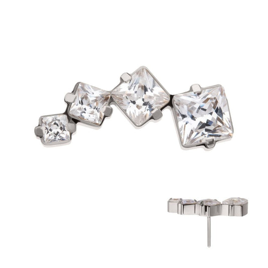 Titanium Threadless Prong Set Princess Cut Gem Staggered 4-Cluster Top