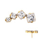 24Kt Gold PVD Titanium Threadless Prong Set Princess Cut Gem Staggered 4-Cluster Top
