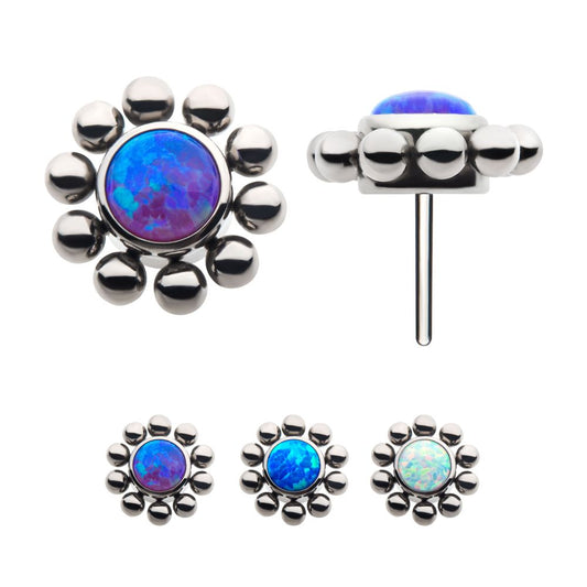 Titanium Threadless with 11 Beads & 1 Bezel Set  Synthetic Opal Disc Top