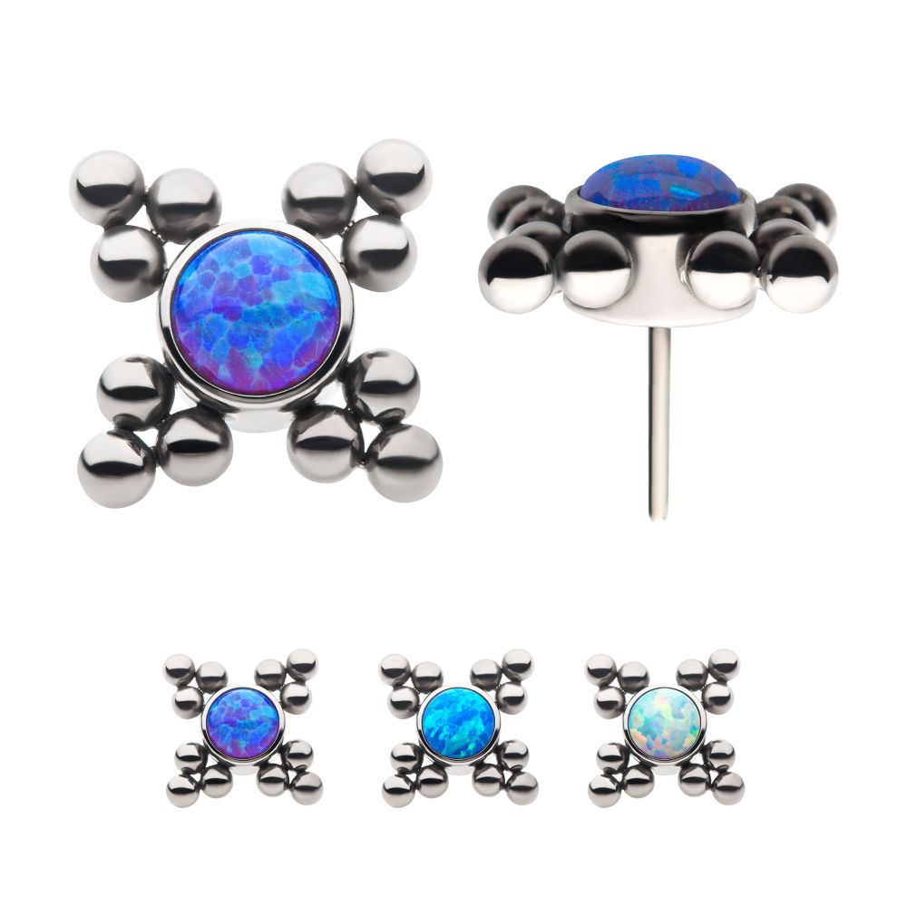 Titanium Threadless 12-Bead Bezel Round Opal/CZ Cluster Top