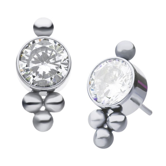 Titanium Threadless Tri-bead Cluster with 4mm CZ Bezel CZ Top