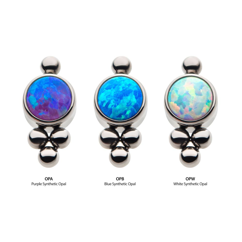Titanium Threadless with 4 Beads and 1 Bezel Set Synthetic Opal Disc Top
