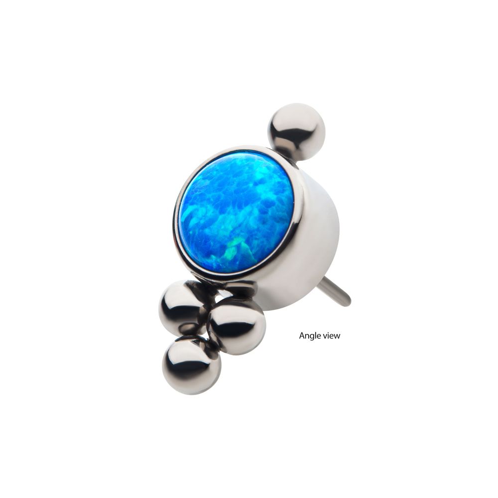 Titanium Threadless with 4 Beads and 1 Bezel Set Synthetic Opal Disc Top