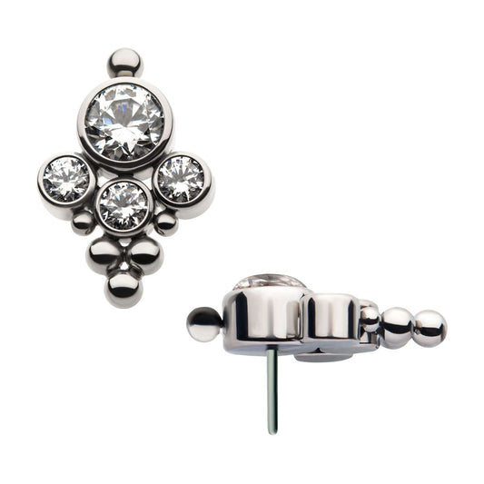 Titanium Threadless 4-Bezel Set Swarovski Zirconia & Beads Cluster Top
